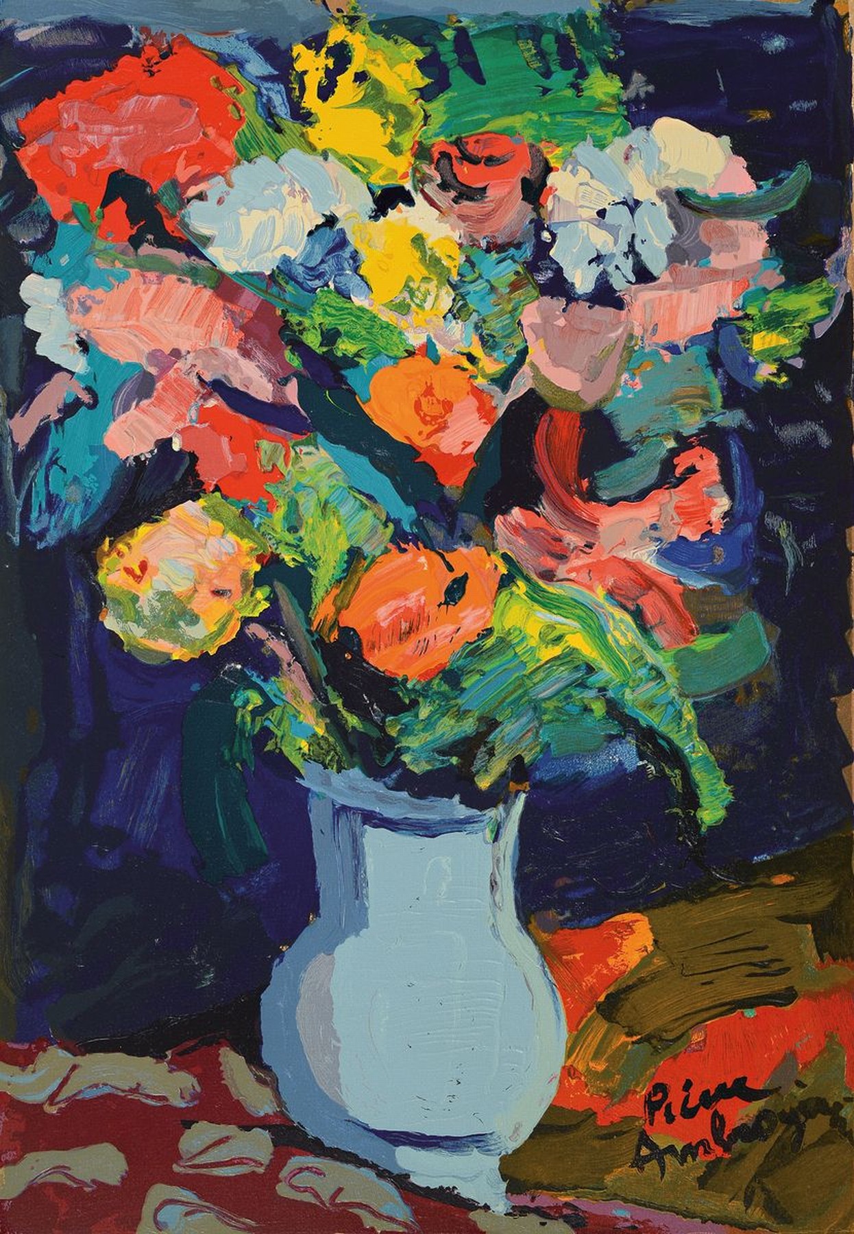Pierre Ambrogiani, 1907-1985, "Bouquet", Farbholzstich/Bütten, rechts unten sign., Drucker/Verlag: Raymond Jacquet, Paris, ca. 51x35 cm