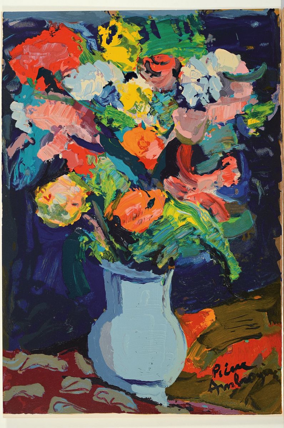 Detail k: Pierre Ambrogiani, 1907-1985, "Bouquet", Farbholzstich/Bütten, rechts unten sign., Drucker/Verlag: Raymond Jacquet, Paris, ca. 51x35 cm