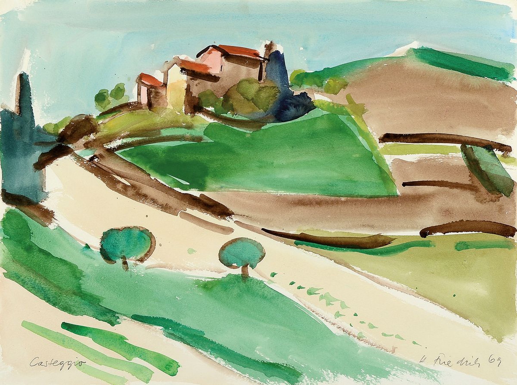 Heinz Friedrich, 1924-2018 Schwetzingen, Darstellung Casteggio, Aquarell, rechts unten signiert und datiert (19)69, links unten Ortsbezeichnet ...