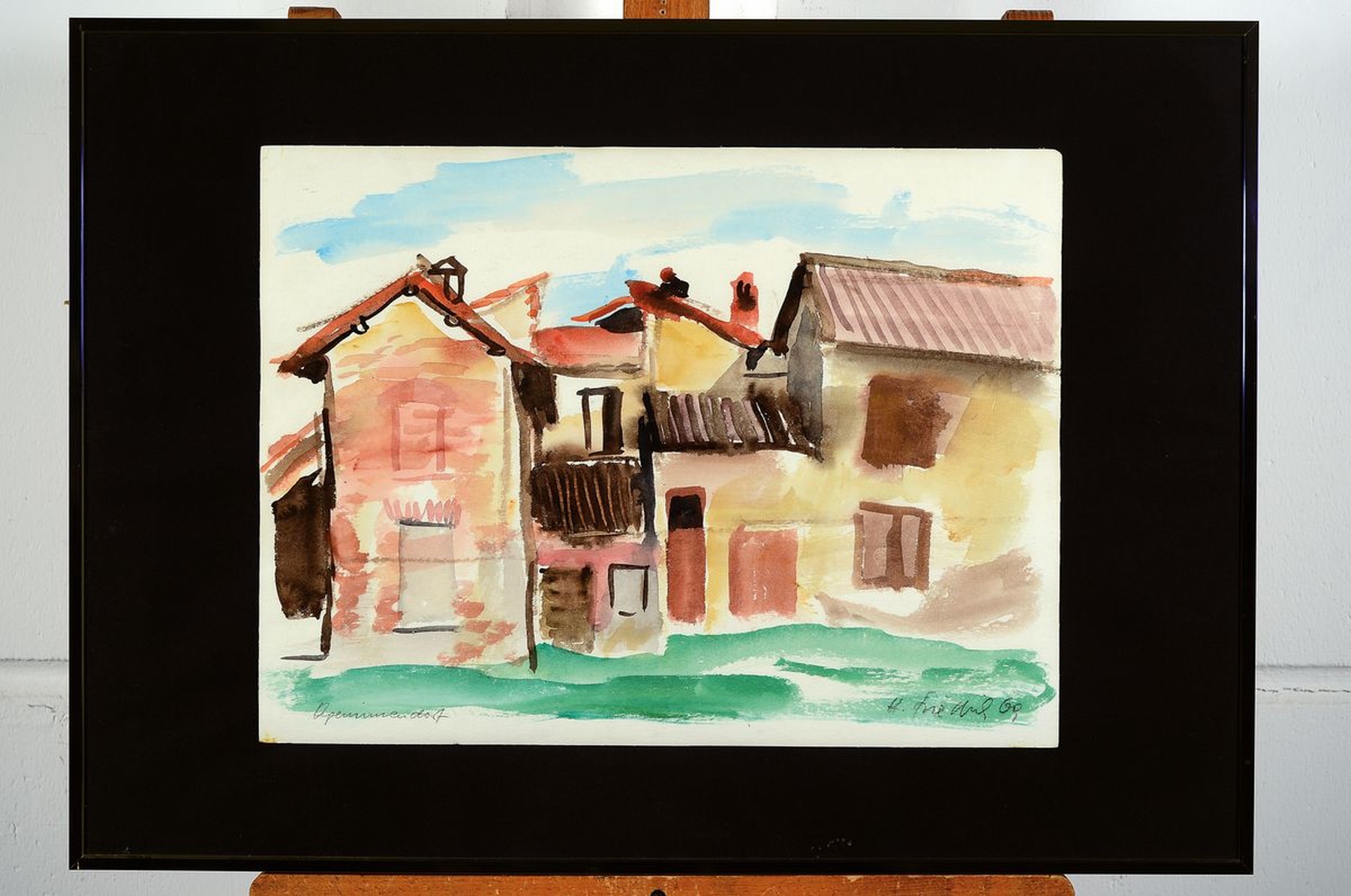 Detail k: Heinz Friedrich, 1924-2018 Schwetzingen, Häuseransicht, Aquarell rechts unten signiert und datiert (19)69, links u.bezeichnet , unter Glas gerahmt, ...