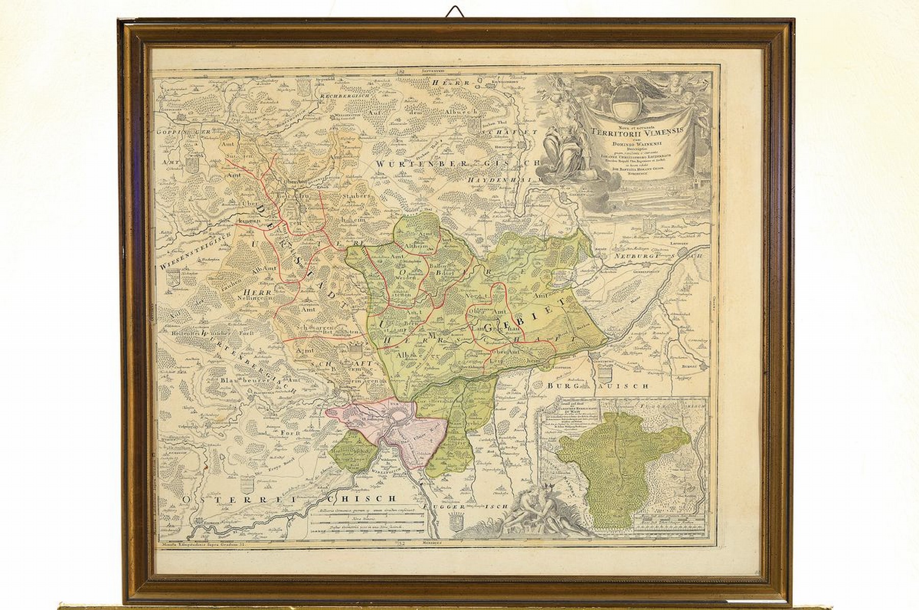 Detail m: Drei Kupferstichkarten, Homann, 18. Jh. Brandenburg, Württemberg/Bayern und Sachsen, später koloriert, altersbedingt gebräunt bzw. Altersspuren, ...