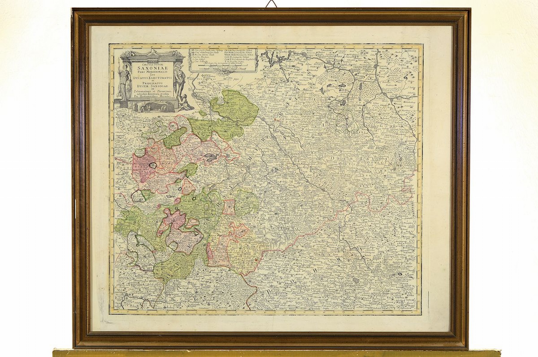 Detail o: Drei Kupferstichkarten, Homann, 18. Jh. Brandenburg, Württemberg/Bayern und Sachsen, später koloriert, altersbedingt gebräunt bzw. Altersspuren, ...