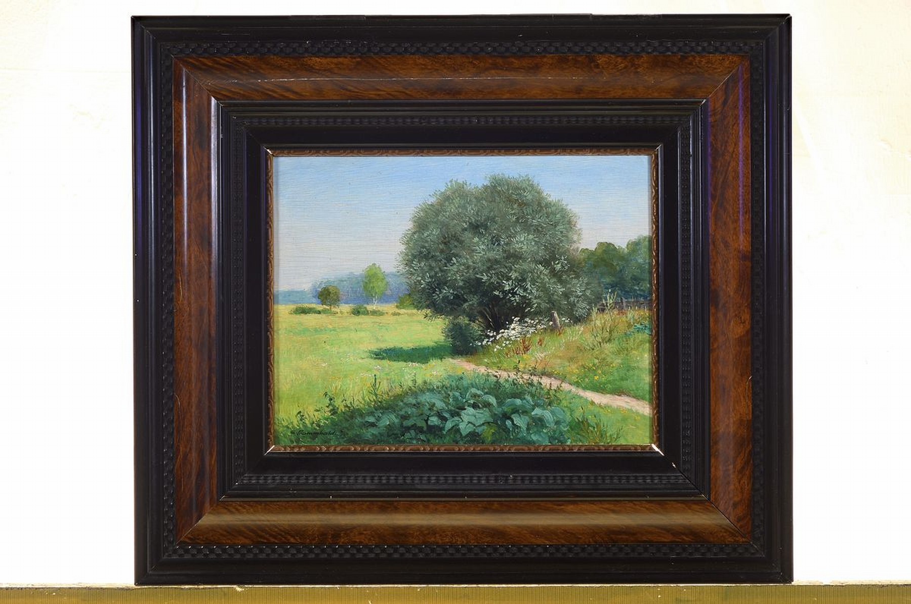 Ernst Fromhold, 1879 Leipzig - 1955 Alpspitze, Wiesenlandschaft, Öl/Holz, rückseitig bez. b. Klitschen, li. u. signiert, ca. rückseitig altes ...