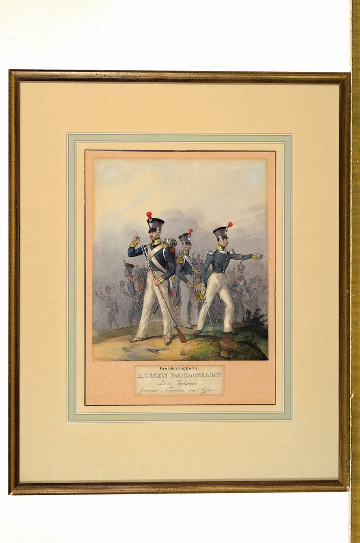 Detail h: Heinrich Eckert & Dietrich Monten, vier Lithographien, Uniformstiche, Großherzogthum Hessen Darmstadt, Linien Infanterie; Chevauxlegers; Grand ...