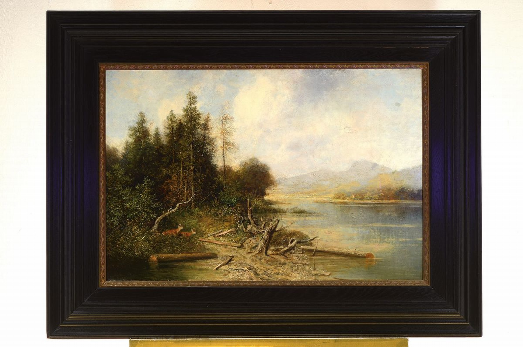 Detail k: Alfred Karl Julis von Schönberger, 1845 Graz- 1907/09, Kronberger Maler, Studium in München, hier: Seelandschaft mit Gebirge im Hintergrund, ...