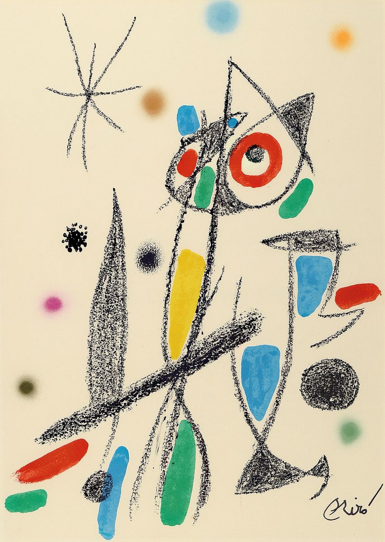 Detail a: Joan Miro,1893-1983, zwei orig. Lithografien auf Velin, a. Maravillas con variaciones 12, 1975, Wunder mit Variationen 12, in der Platte sign., ...