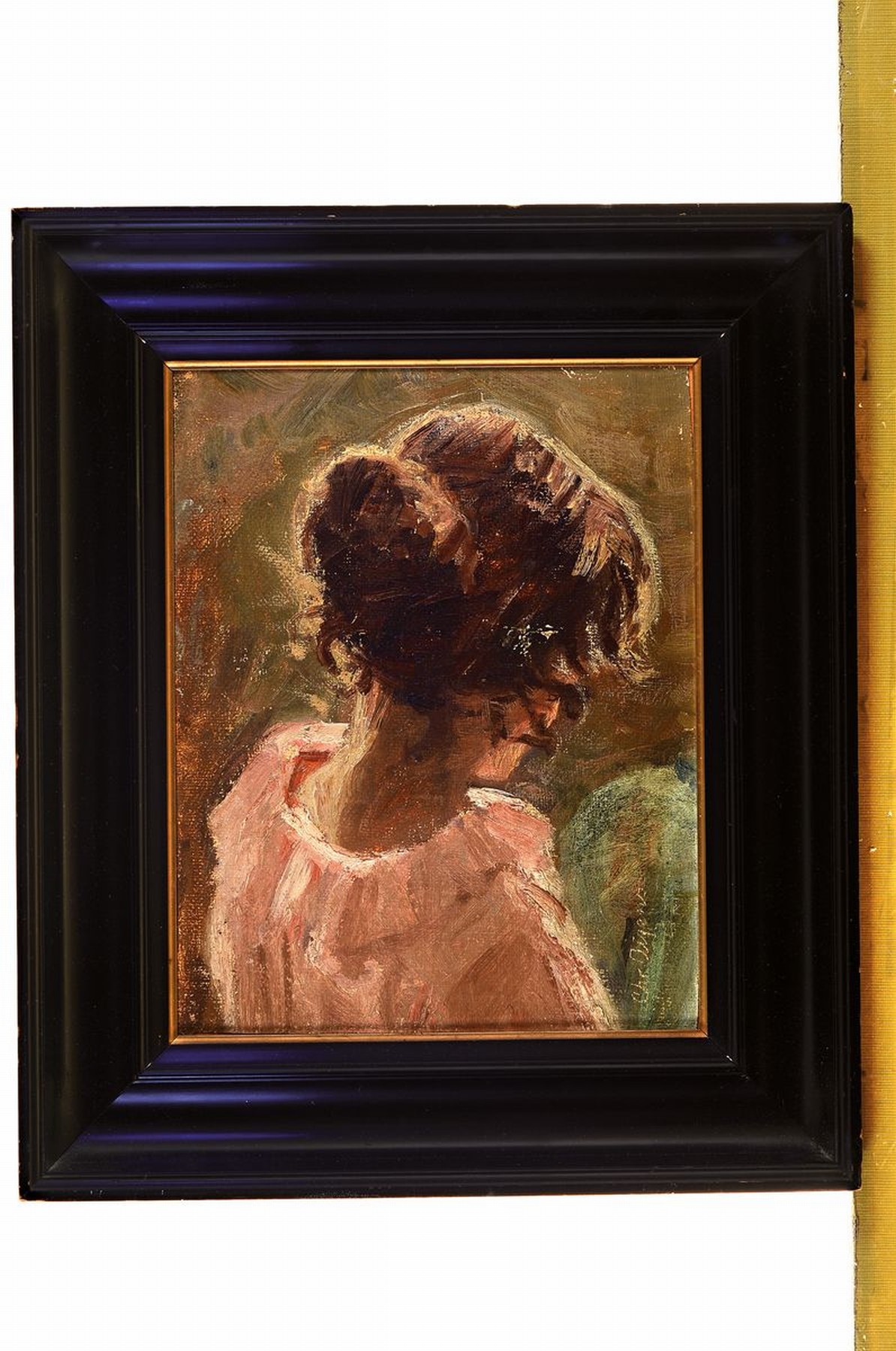 Detail k: Christian Aigens, 1870-1940 Kopenhagen, Porträt einer jungen Frau von hinten, Öl/Holz, rechts unten signiert, ca. 33x26cm, R. ca. 43x36cm