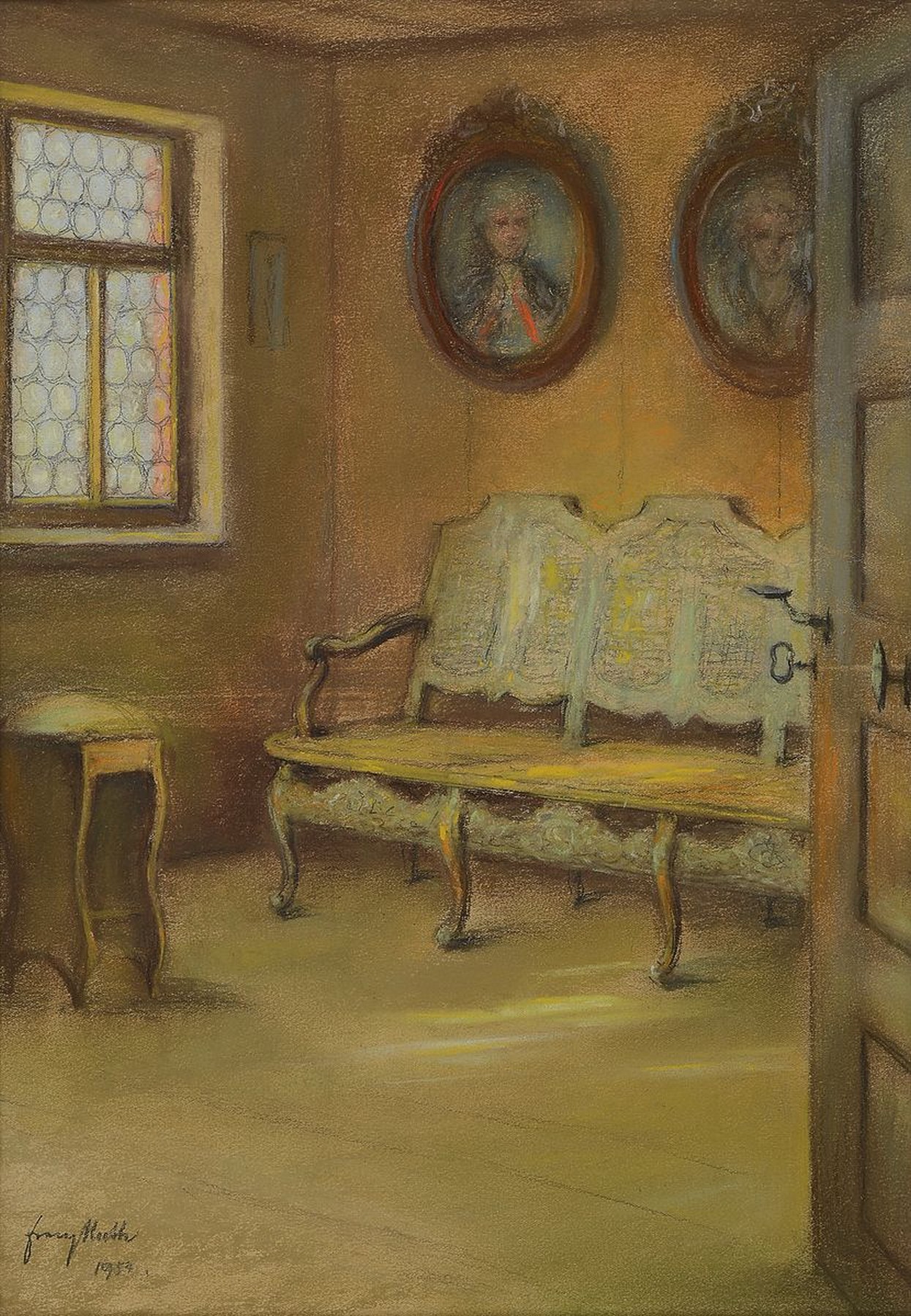 Franz Huth, 1876 Pößneck-1970 Weimar, Geburtszimmer von Friedrich Schiller, , Pastell auf Papier, links unten signiert, ca. 41x29cm, u.Gl., R. ...