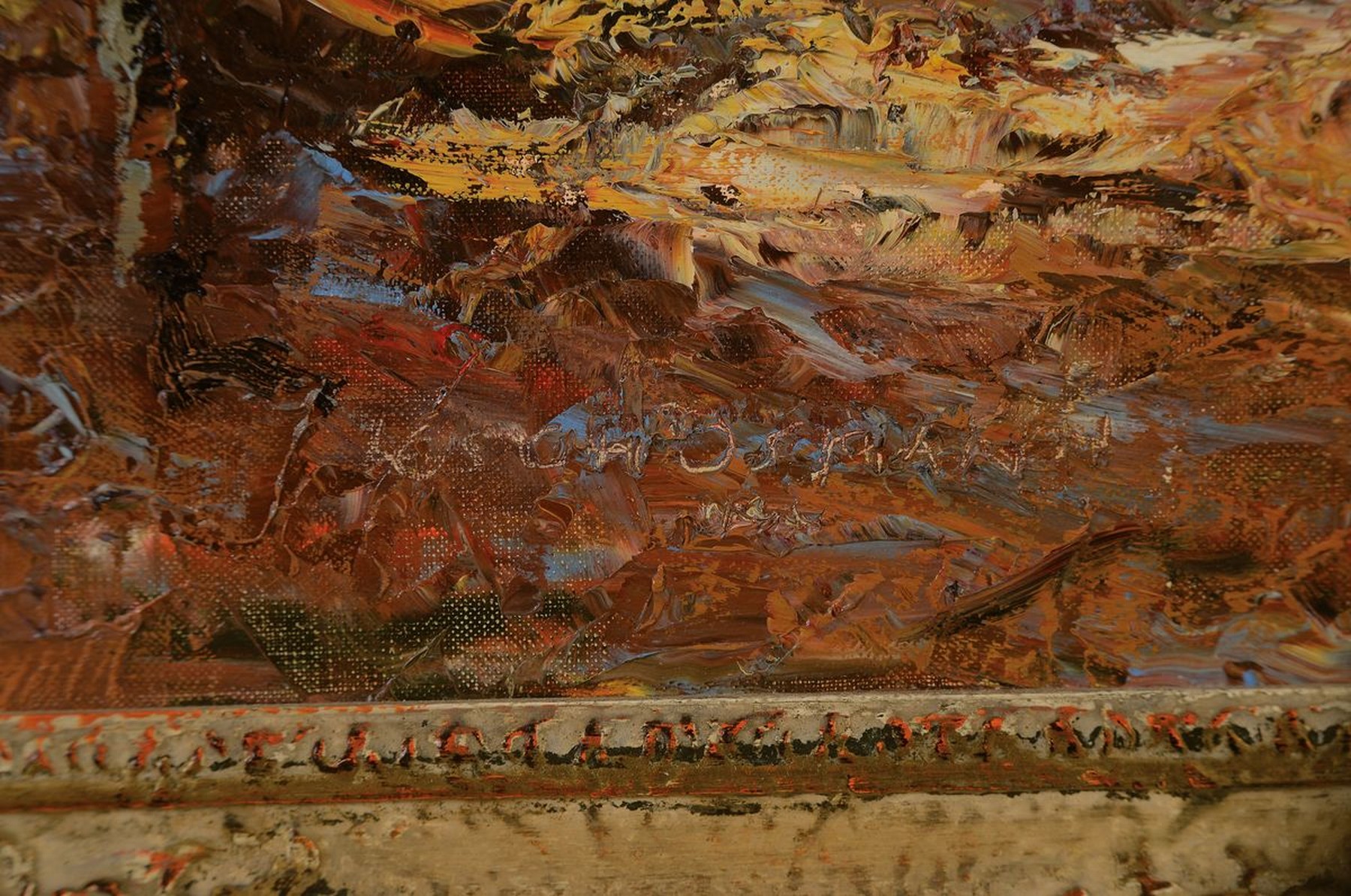 Detail a: Ludwig Gschossmann, 1894 Straßburg - 1988 Tegernsee, Parforcejagd, Öl/Lwd, signiert, rückseitig bezeichnet: "Herbstlicher Ausritt m. ...