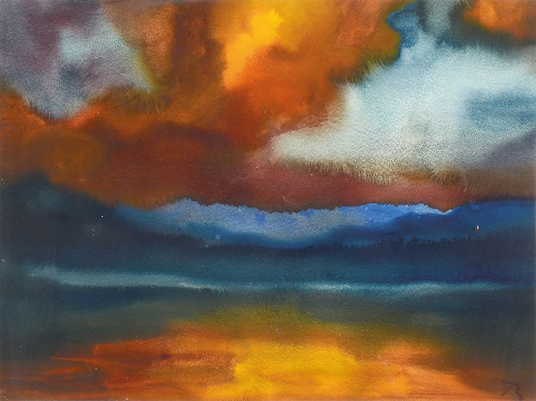 Herbert Beck, 1920 Leipzig, "Abend am See No. 19", Aquarell/Papier, rückseitig auf Blatt mit Bleistift bezeichnet, auf Rahmenrückseite ...