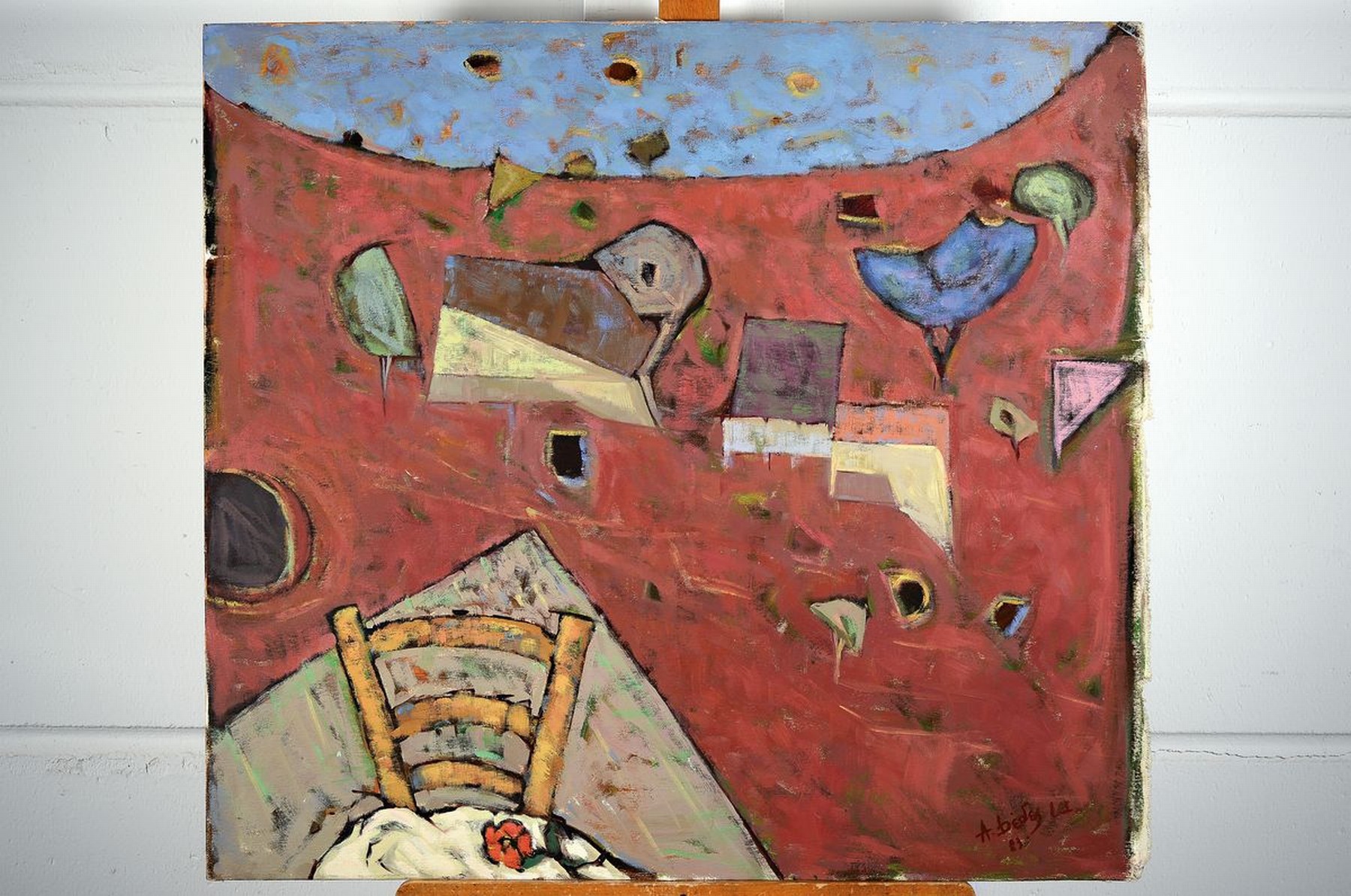 Detail k: Apostolos Dedes, geb. 1937, griechischer Expressionist, mythologische Landschaft, Acryl/Lwd/Hartfaser, signiert und dat. 83, ca.74x81cm