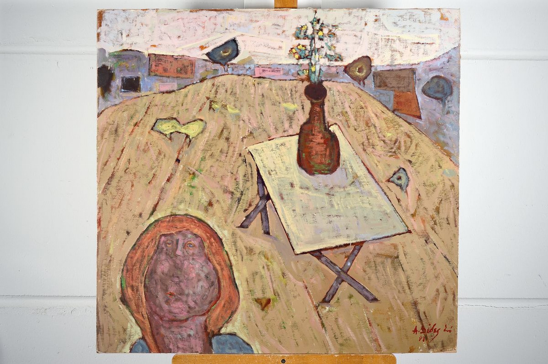 Detail k: Apostolos Dedes, geb. 1937, griechischer Expressionist,Stillleben, Acryl/Lwd/ Hartfaser, signiert und dat. 83, ca. 77x81cm