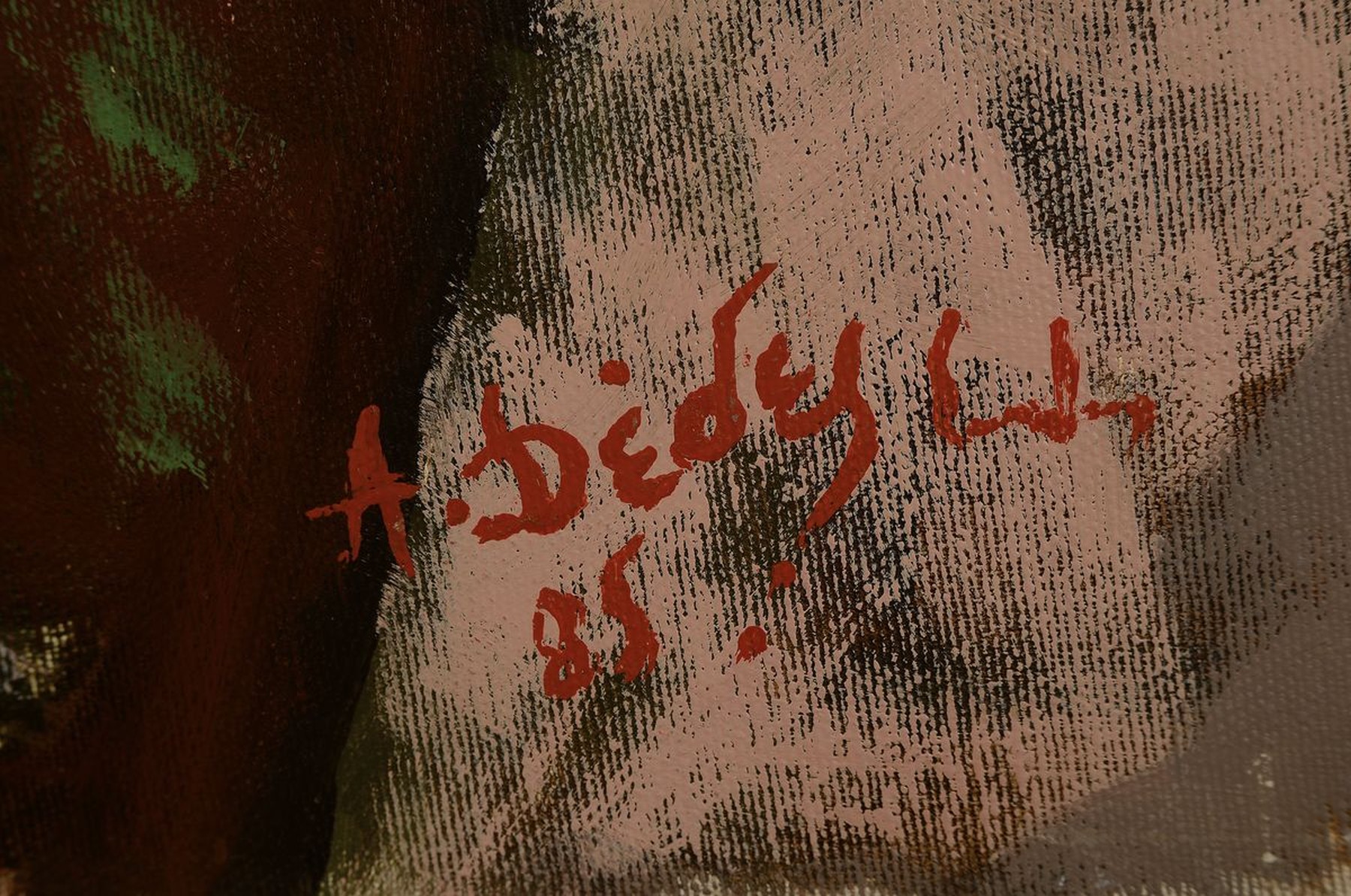 Detail a: Apostolos Dedes, geb. 1937, griechischer Expressionist, Stillleben mit Sonnenblumen, Acryl/Lwd/Hartfaser, rechts unten signiert und dat. 85, ca. ...