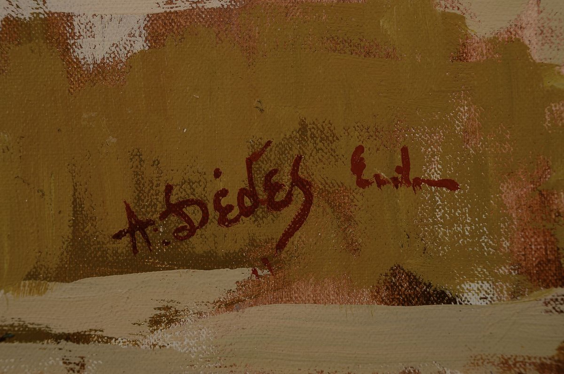 Detail a: Apostolos Dedes, geb. 1937, griechischer Expressionist,Person vor einer Wand mit Leiter, Acryl/Lwd/Hartfaser, signiert rechts unten, ca. 87x76cm