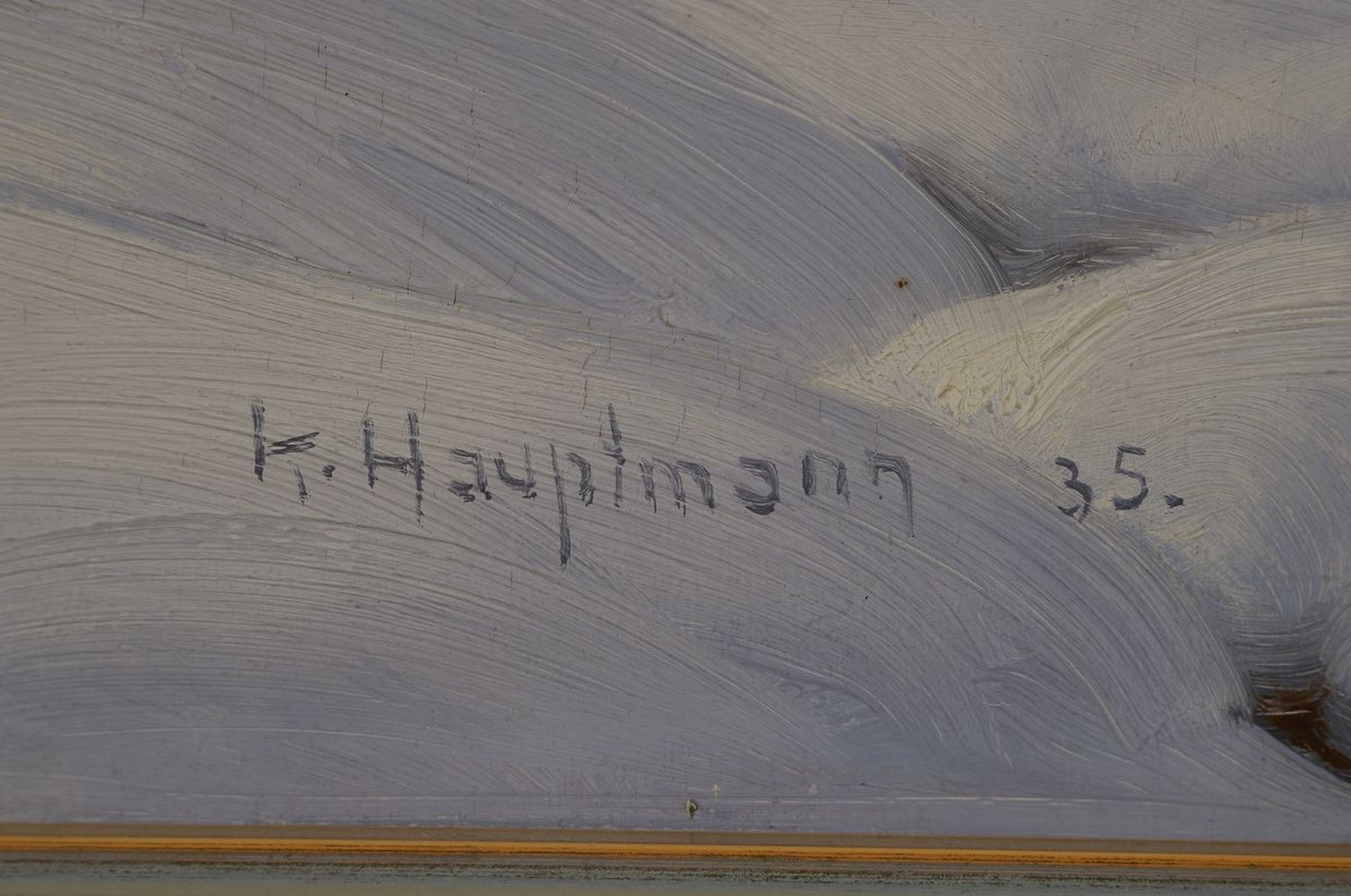 Detail a: Karl Hauptmann, 1880 Freiburg im Breisgau-1947 Todtnau, verschneiter Bauernhof im Schwarzwald, rückseitig bez.: Lahr 9.Jan.1935,Öl/Holz, links ...