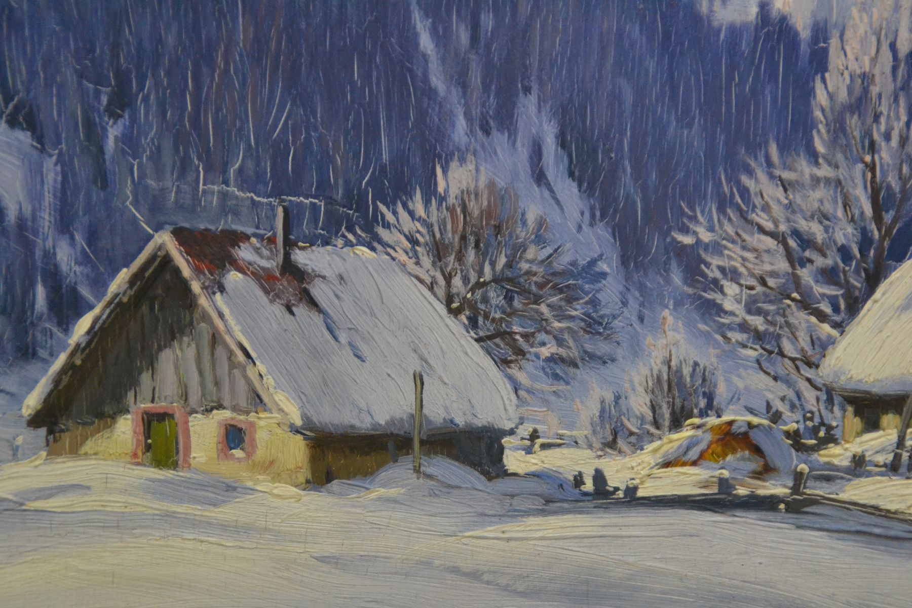 Detail c: Karl Hauptmann, 1880 Freiburg im Breisgau-1947 Todtnau, verschneiter Bauernhof im Schwarzwald, rückseitig bez.: Lahr 9.Jan.1935,Öl/Holz, links ...