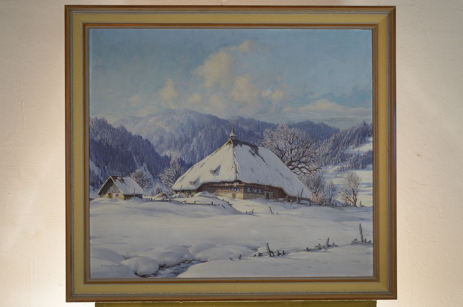 Detail k: Karl Hauptmann, 1880 Freiburg im Breisgau-1947 Todtnau, verschneiter Bauernhof im Schwarzwald, rückseitig bez.: Lahr 9.Jan.1935,Öl/Holz, links ...