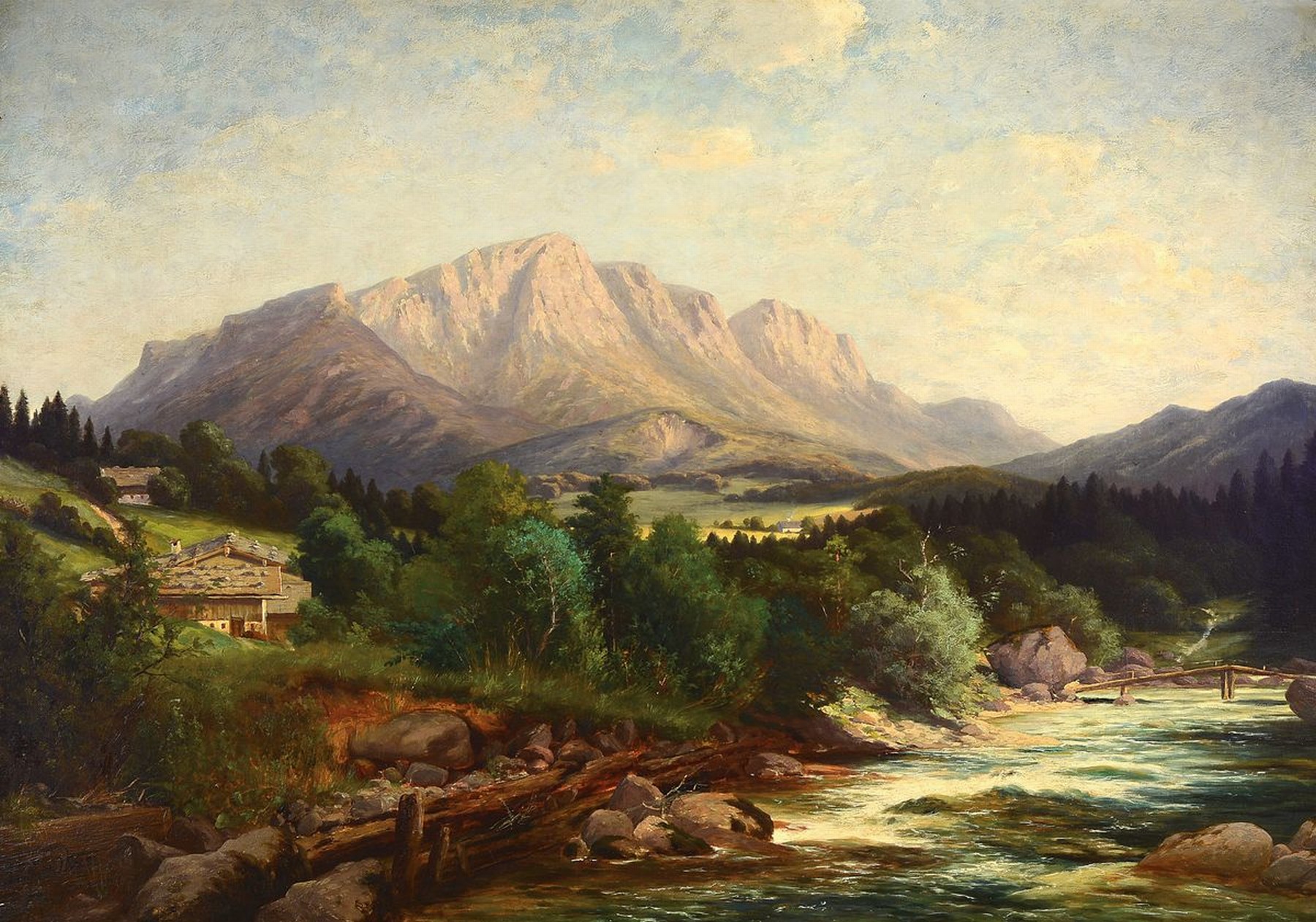 Adalbert Wex, 1867 - 1932 München, Studium bei seinem Vater Willibald Wex und an der Akademie München, hier: Landschaft im Gebirge mit ...