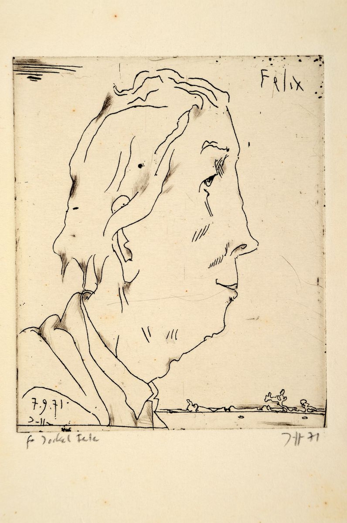 Horst Janssen, 1929-1995, Radierung, Porträt, bezeichnet Felix, handsigniert, datiert, 7.9.(19)71, Blattgrösse ca. 19.5x15cm, Bildgrösse ca. ...