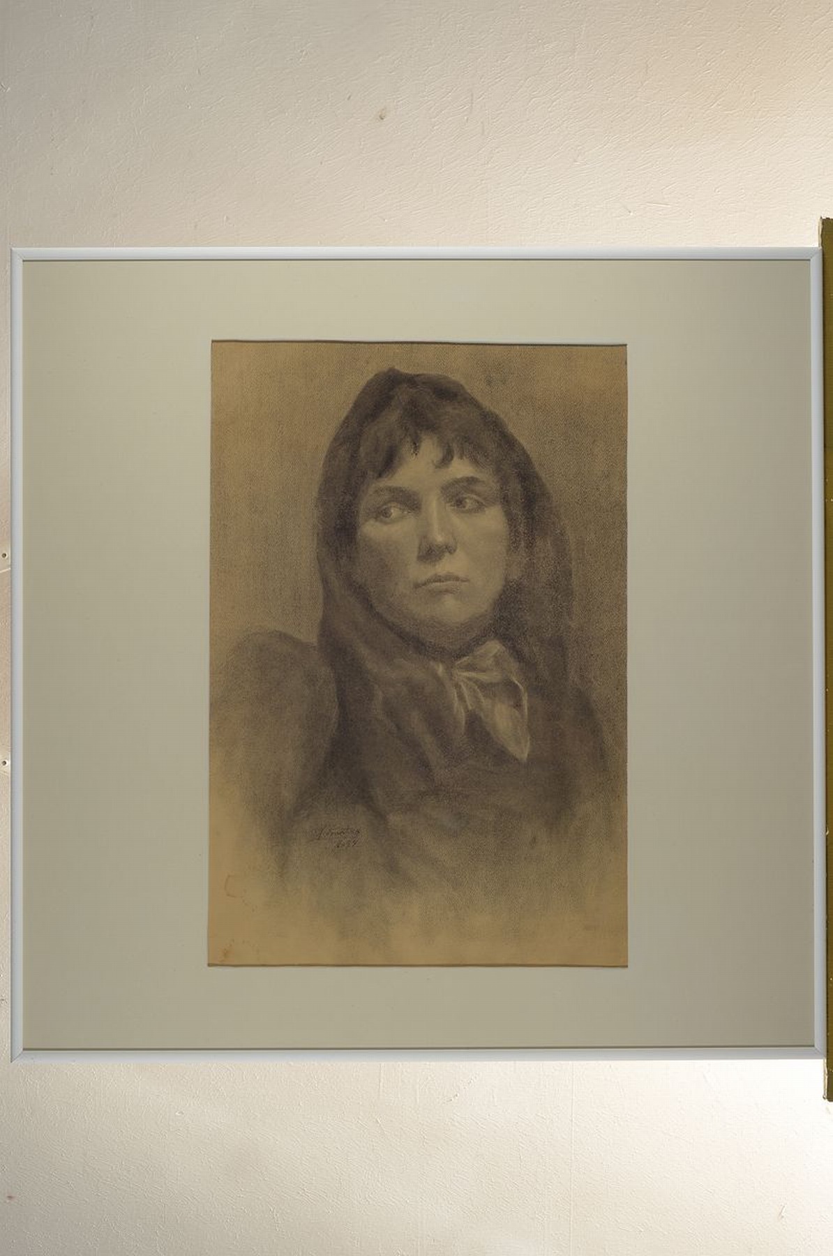 Detail k: L. Sonntag, datiert V.(18)97, Porträt einer melancholisch blickenden Frau, Bleistiftzeichnung auf Papier, gebräunt, links unten signiert, ca. ...
