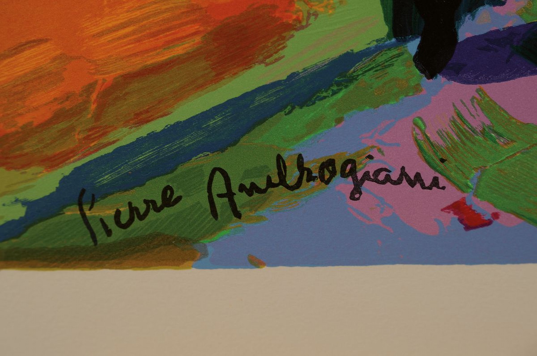 Detail a: Pierre Ambrogiani, 1907-1985, Titel: -Vue provencale-, Farbholzstich/Bütten , Drucker/Verlag: Raymond Jaquet, Paris, ca.40x60 cm