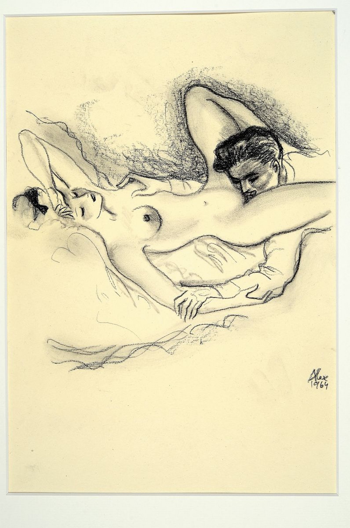 Detail k: Alexander Szekely, 1901-1968, "La dolce Vita ", Kreidezeichnung, handsign., dat. 1964, PP, Motiv ca. 30x20 cm, gesamt ca. 49,5x39,5 cm