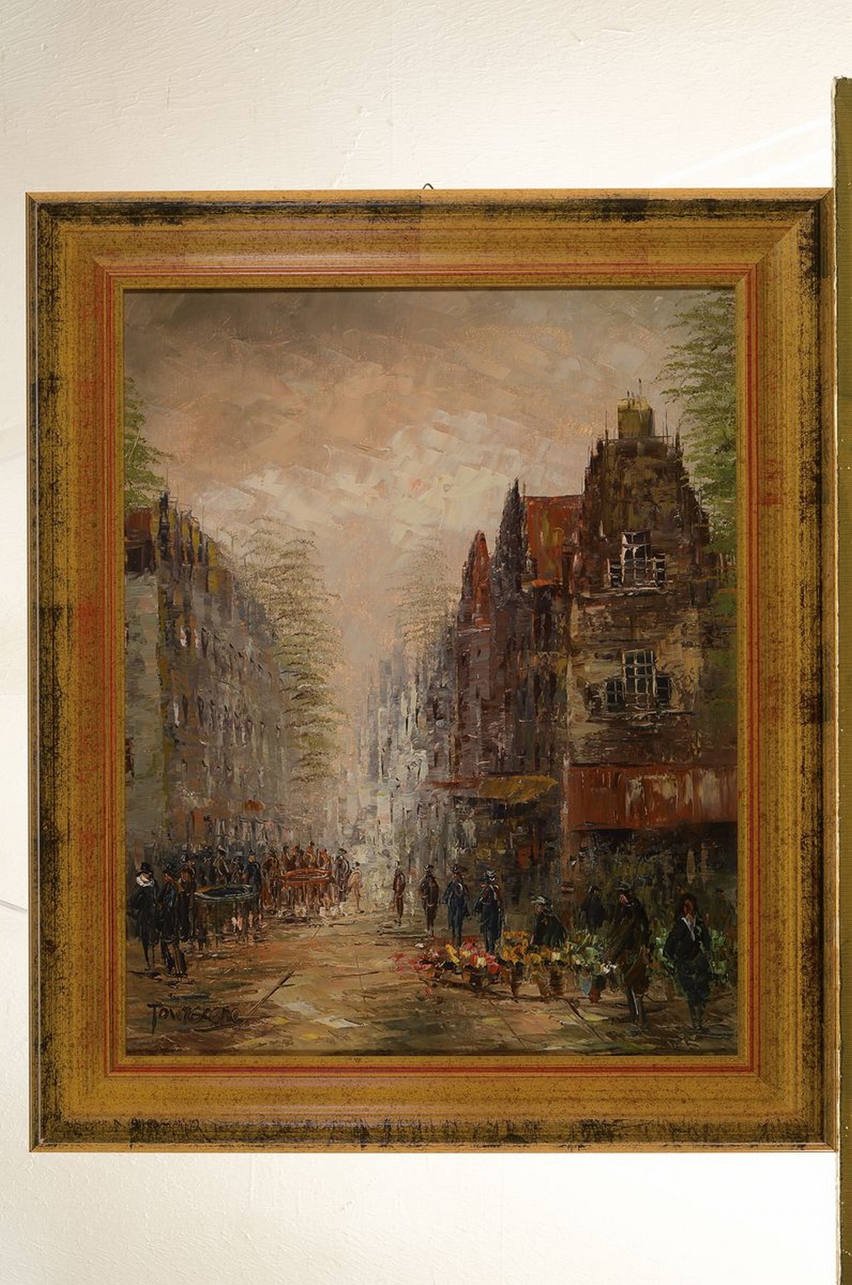 Detail k: Niederländischer Künstler des 20. Jh., Stadtansicht, Öl/Lwd, expressiver pastoser Farbauftrag, teils in Spachteltechnik, links unten bez.: ...