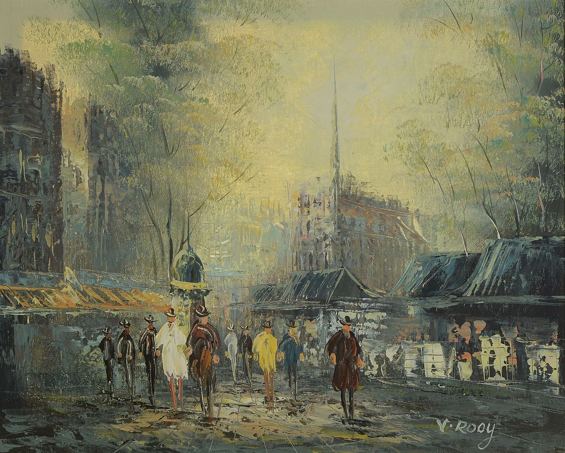 J. van Rooy, zeitgenössischer niederländischer Künstler, 2 Pendants mit Straßenszenen aus Paris, Öl/Lwd, beide signiert, je ca. 40x50cm, R. ca. ...