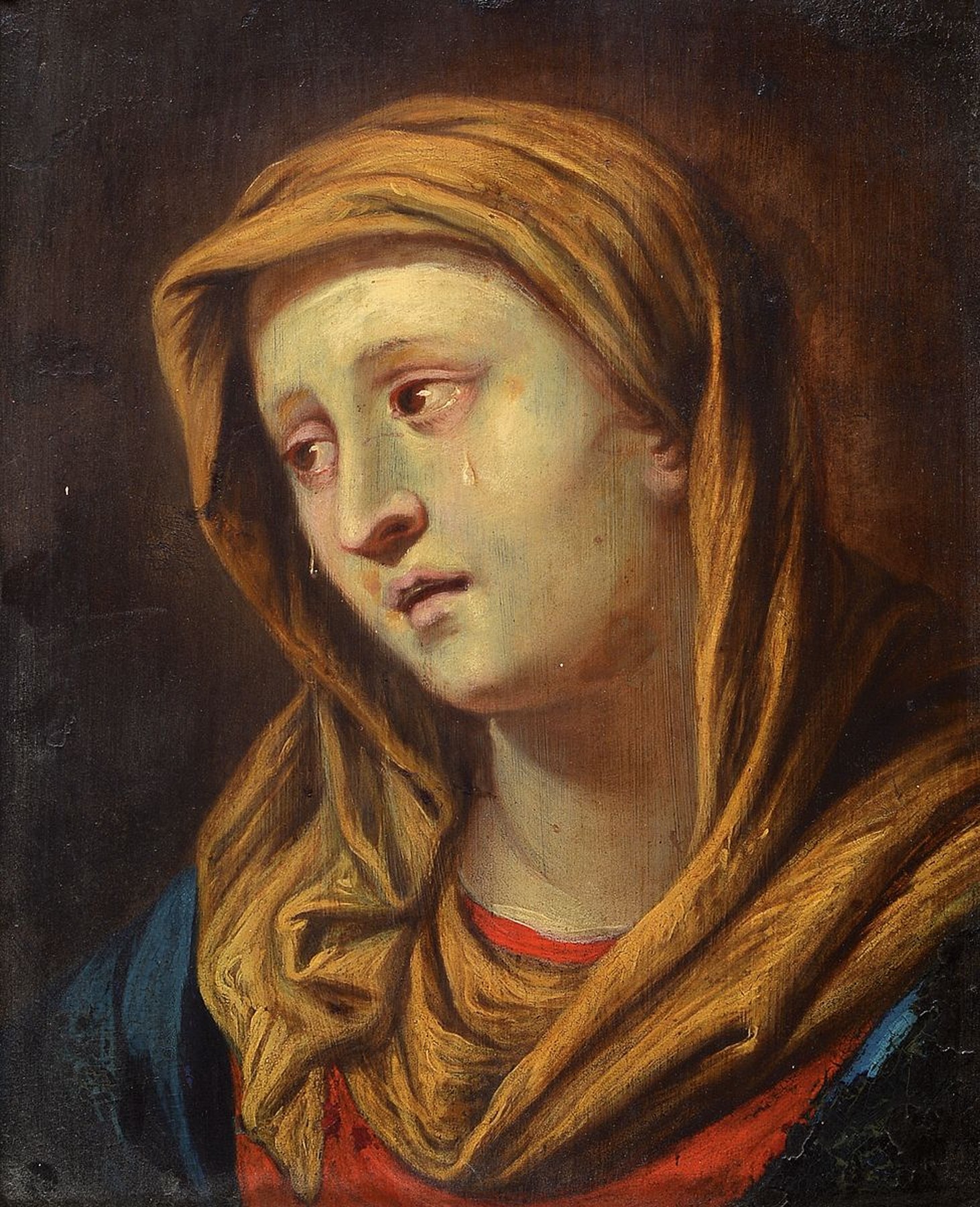 Unbekannter Künstler des späten 18.Jh. weinende Madonna, nach italienischem Vorbild, u.a. Raffael, Öl/Kupferplatte, diese gehämmert, Prunkrahmen, ...