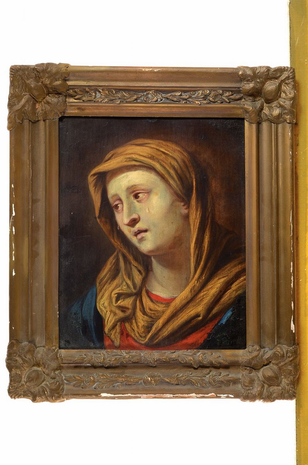 Detail k: Unbekannter Künstler des späten 18.Jh. weinende Madonna, nach italienischem Vorbild, u.a. Raffael, Öl/Kupferplatte, diese gehämmert, Prunkrahmen, ...