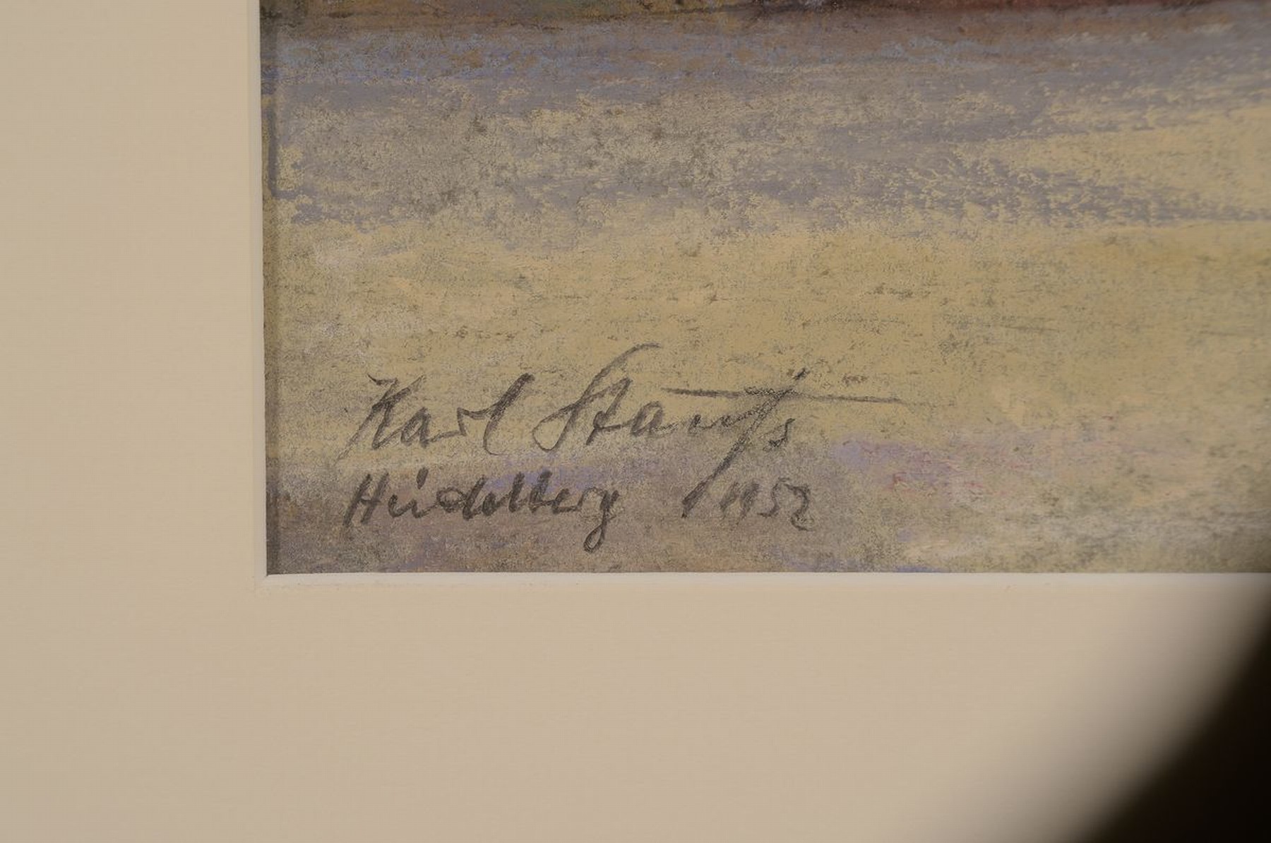 Detail a: Karl Stauss, 1887 Heidelberg-1964 Würzburg, Pastell/Papier, Ansicht des Brückentors der Alten Brücke in Heidelberg, unter Glas gerahmt, ca. ...