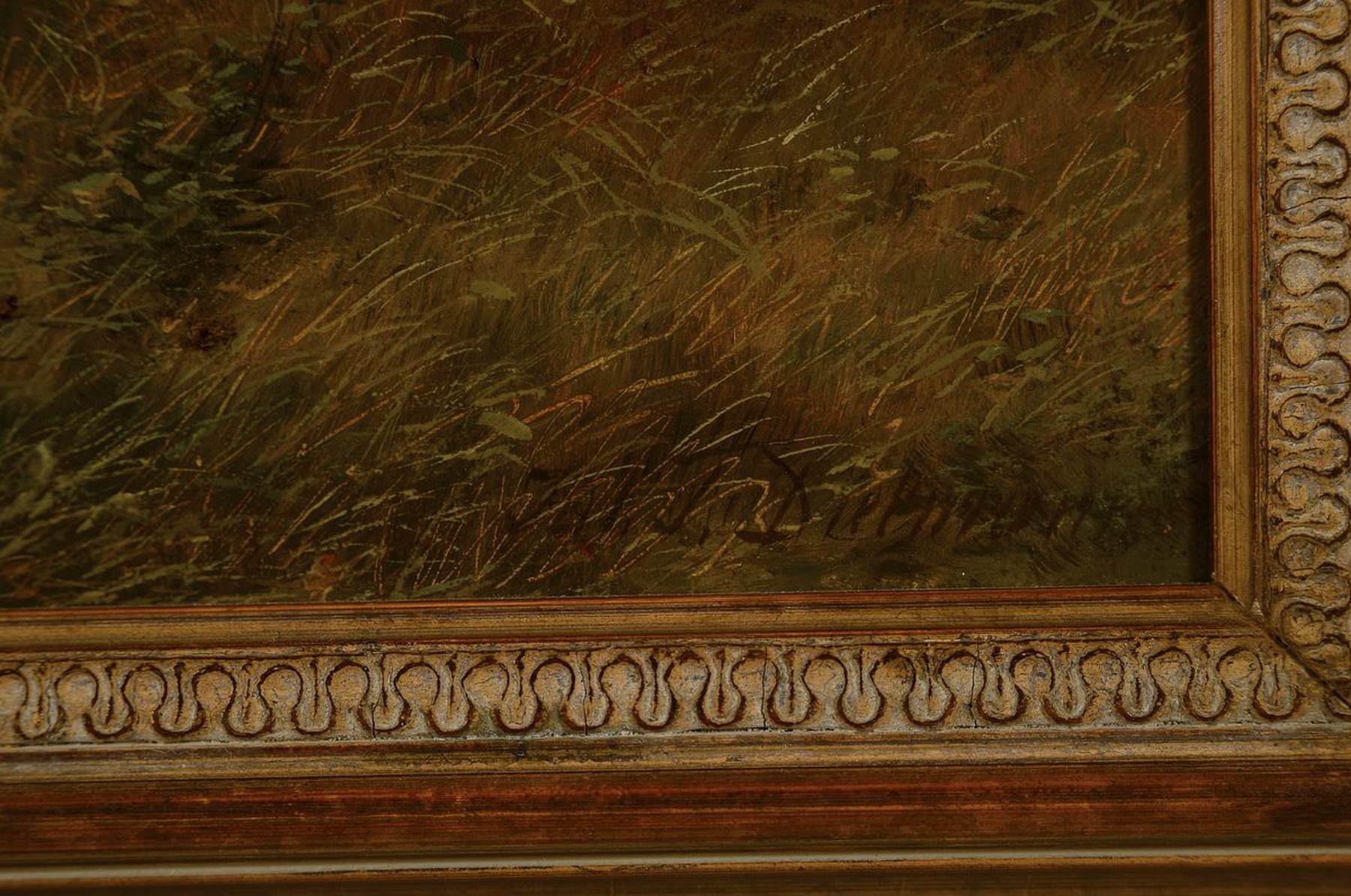 Detail a: Julius Dielmann, 1862 - 1931 Frankfurt/Main,Schäfer mit seiner Herde an Baum bestandenem Wiesenrand, Öl/Lwd, rechts unten signiert, ca.50x62cm, R. ...