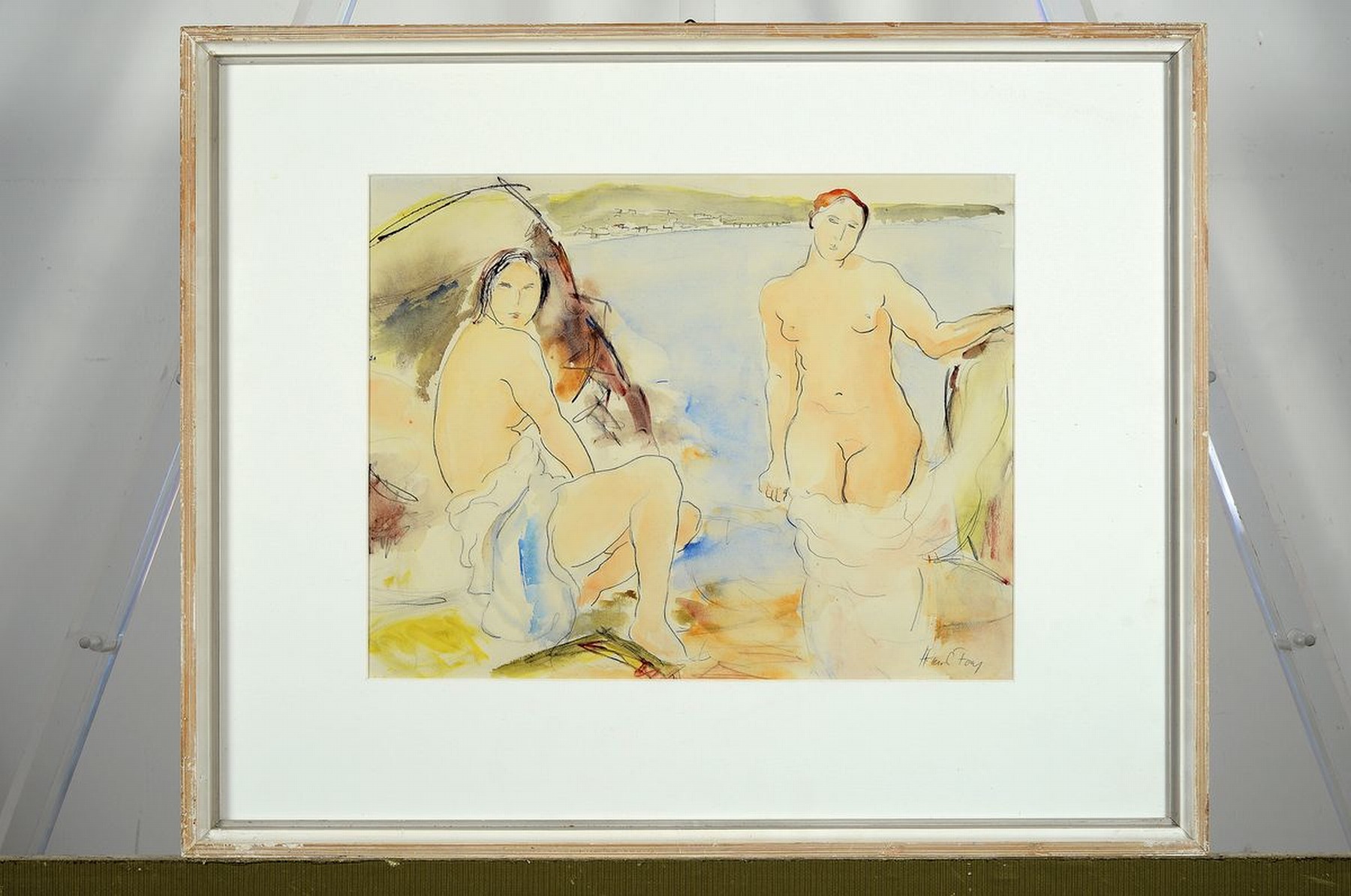 Detail k: Hanns Fay, 1888 Frankenthal-1957 Neustadt, Badende, Aquarell über Bleistift, rechts unten signiert, ca. 26x33cm, PP, u.Gl., R. ca. 42x52cm