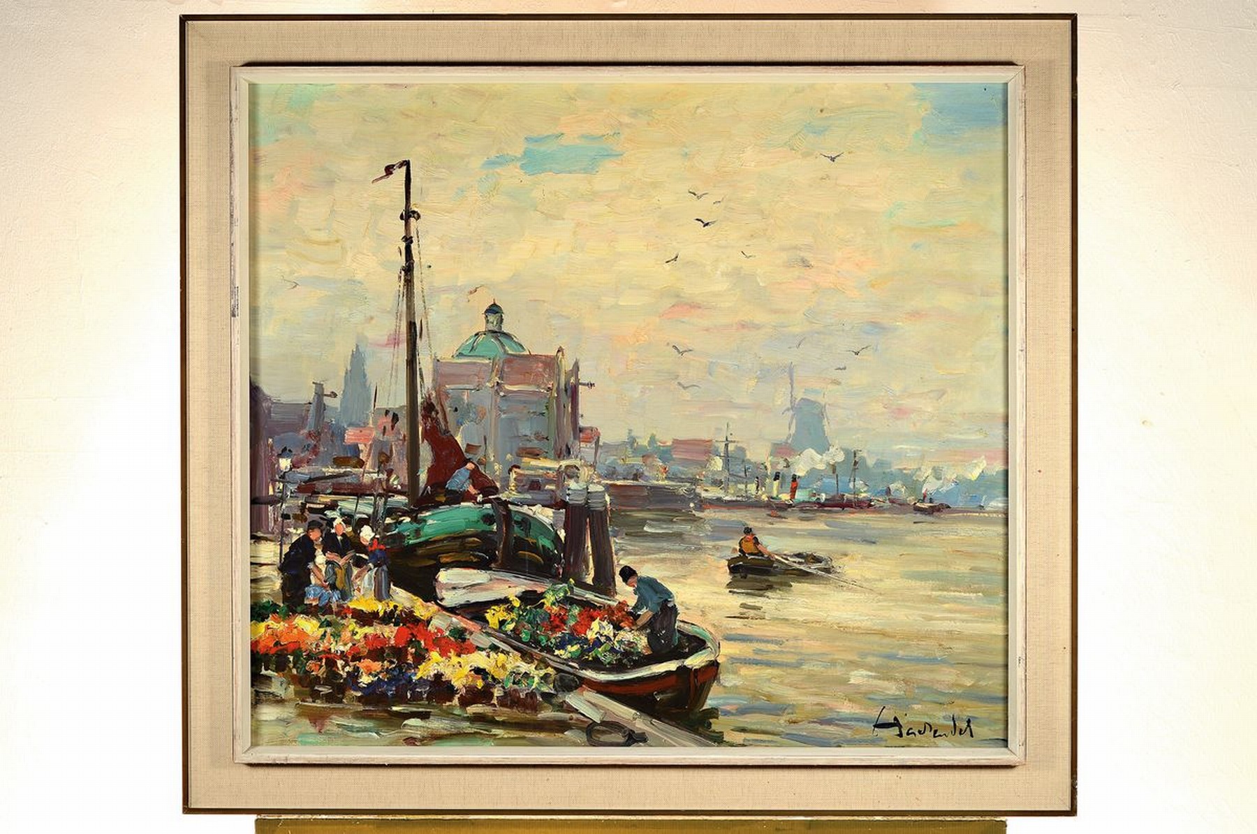 Detail k: Harry Haerendel, 1896-1991, Holländische Hafenansicht, links vorne ein Blumenmarkt, Öl/Lwd, rechts unten signiert. ca. 70x80cm, R. ca. 83x93cm