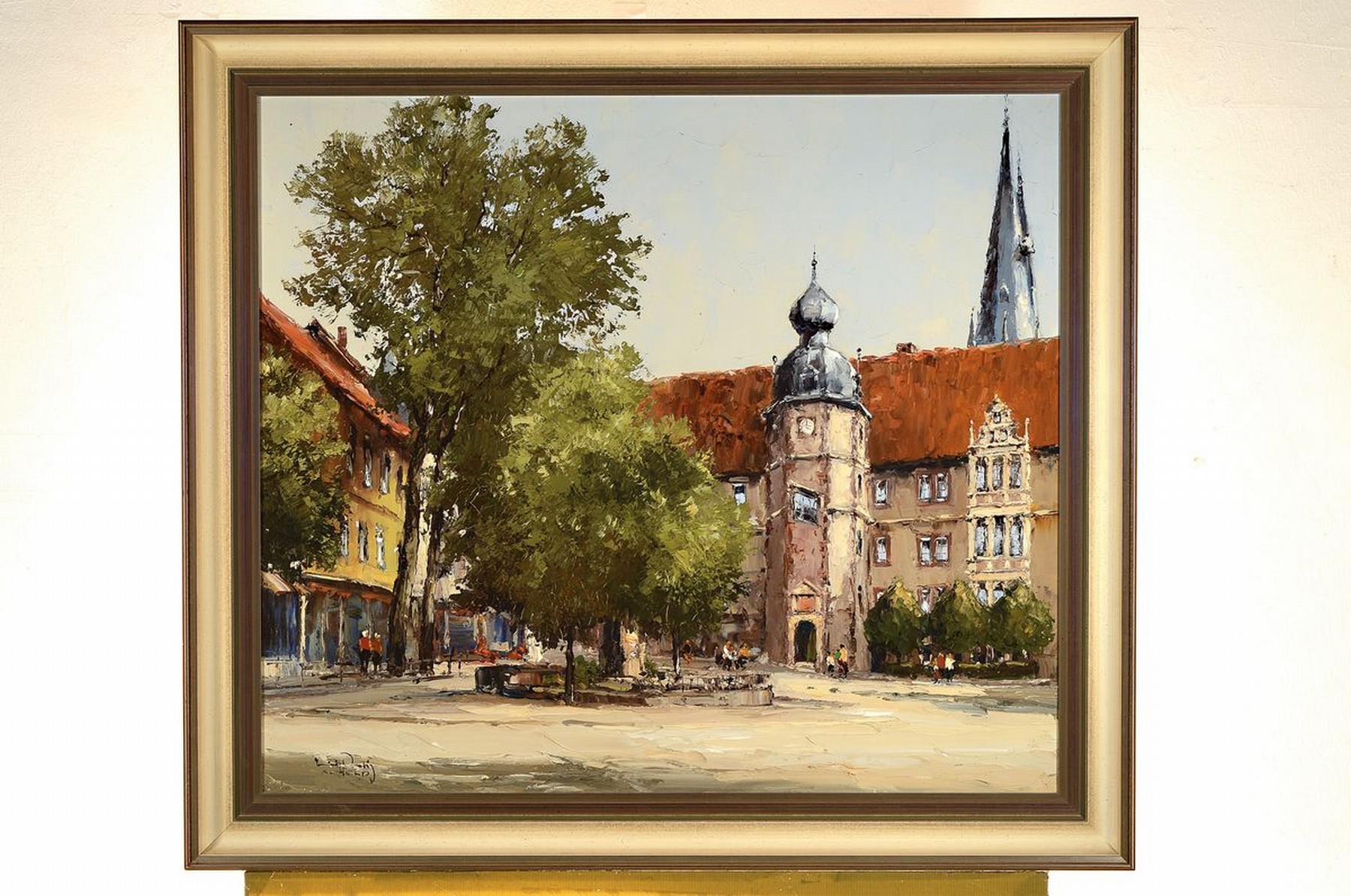 Detail k: Erich Palis, Künstler des 20.Jh., Öl/Lwd, Rathaus und Marktplatz des niedersächsischen Alfeld, pastoser Farbauftrag erzeugt flirrende Wirkung, ...