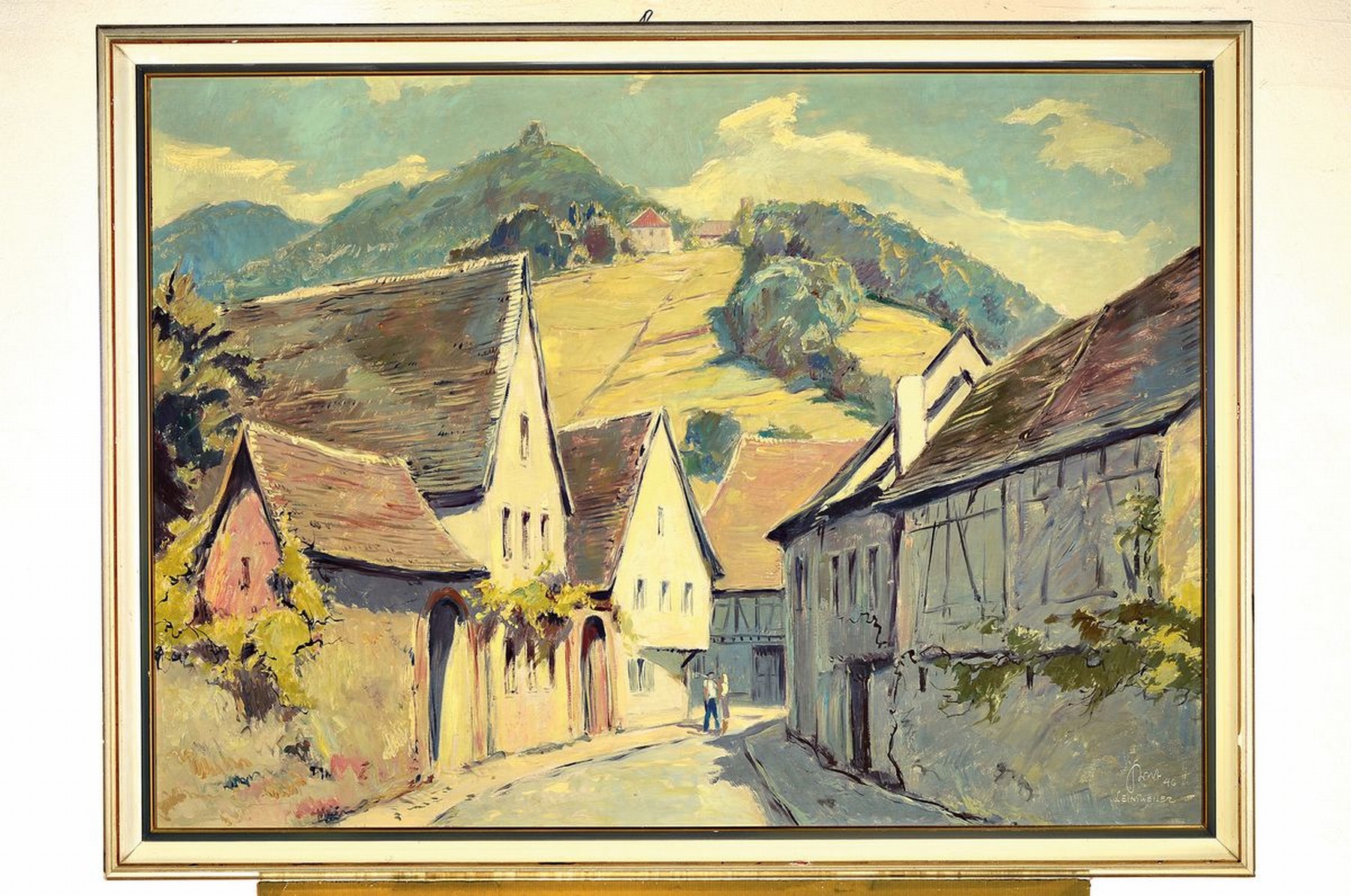 Detail k: Karl Graf, 1902-1986 Speyer, Blick in die Straßenflucht von Leinsweiler, im Hintergrund der Slevogthof, rechts unten signiert u. bez., Alterssp., ...