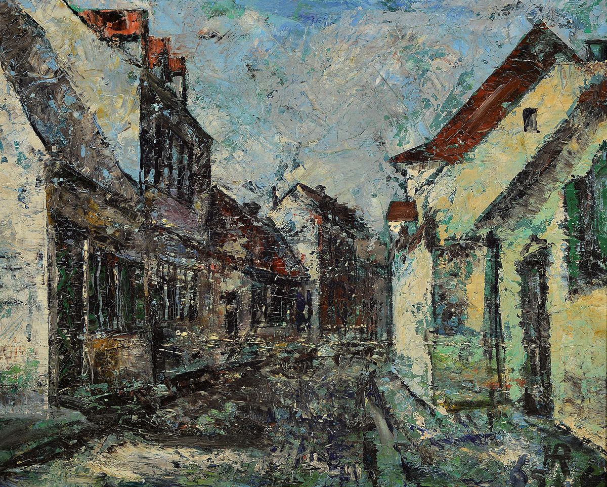 Heinz Reiss, 1923-2012 Haßloch, Stadtansicht, Öl/Lwd, expressiver Pinselduktus, teils gespachtelt, rechts unten monogr., ca. 40x50cm, R. ca. 49x59cm