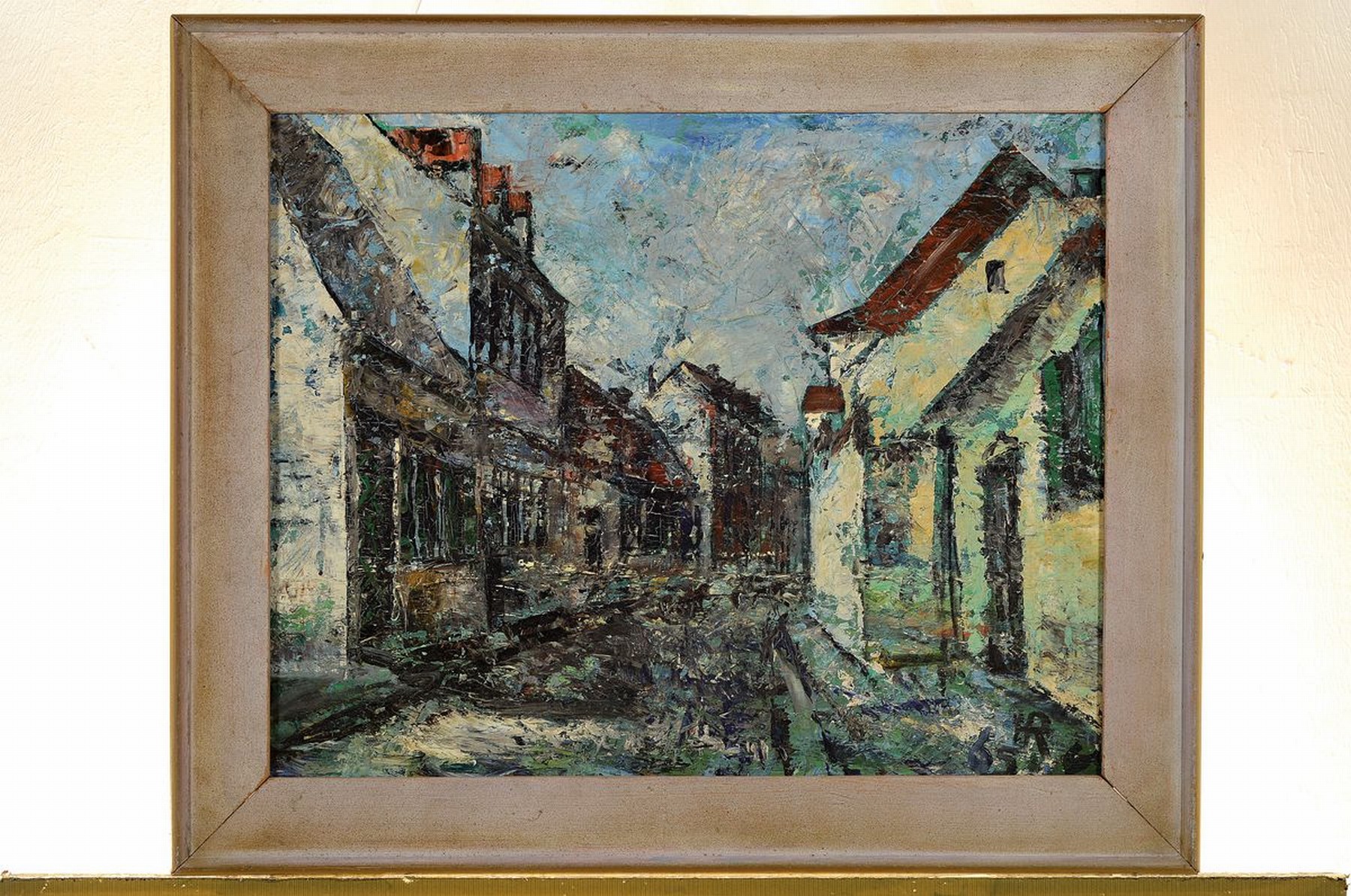 Detail k: Heinz Reiss, 1923-2012 Haßloch, Stadtansicht, Öl/Lwd, expressiver Pinselduktus, teils gespachtelt, rechts unten monogr., ca. 40x50cm, R. ca. 49x59cm