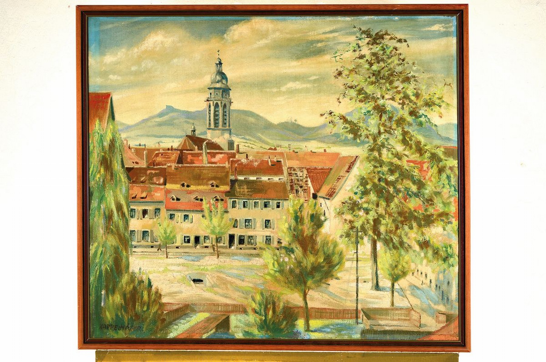 Detail k: Karl Josef Kappelhöfer, geb. 1871 Frankenthal, Blick auf Landau in der Pfalz, im Hintergrund die Stiftskirche, vorne der Weißquartierplatz, ...