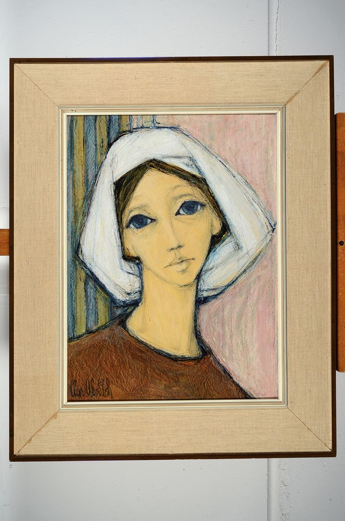 Detail k: Christel Abresch, 1931 Sulzbach-2011 Neustadt, Porträt einer Frau mit Haube, Öl/Malkarton,signiert, ca. 55x40cm, R. ca. 75x61cm