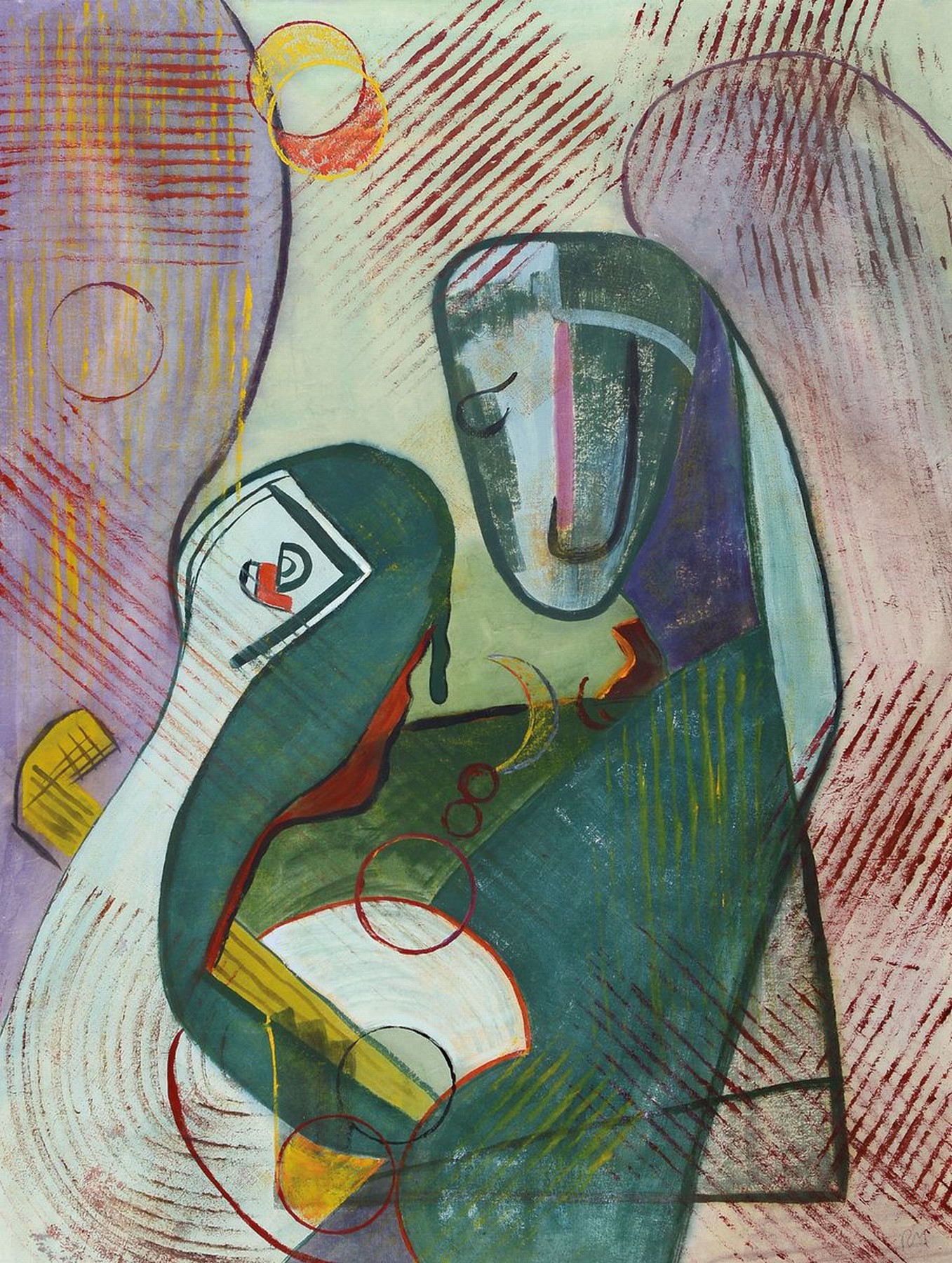 Rolf Müller-Landau, 1903-1956, Zwei Figuren, Mischtechnik auf Papier, rechts unten monogrammiert, ca. 71x54cm, u.Gl., R. ca. 83x65cm