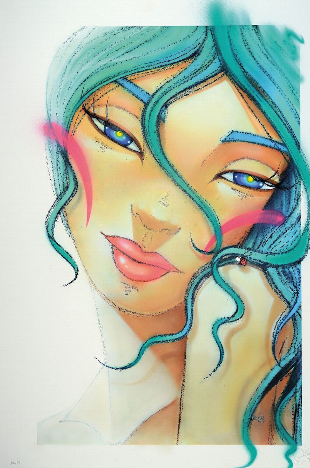 Detail a: Utopia, Konvolut aus 2 Werken, "I miss you", "Seductive Look, Acryl/Papier, Giclee, Mixed Media, je sign., verso betitelt,je ca. 56x78 ...