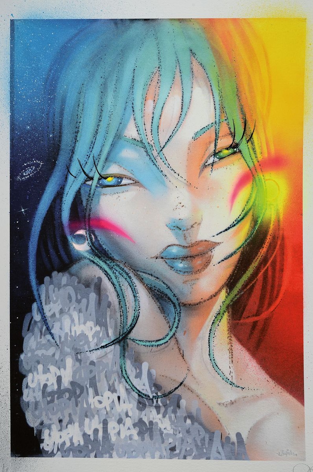 Utopia, Konvolut aus 2 Werken, "Impossible Love", "White Precious" Acryl/Papier, Giclee, Mixed Media, je sign., verso ...
