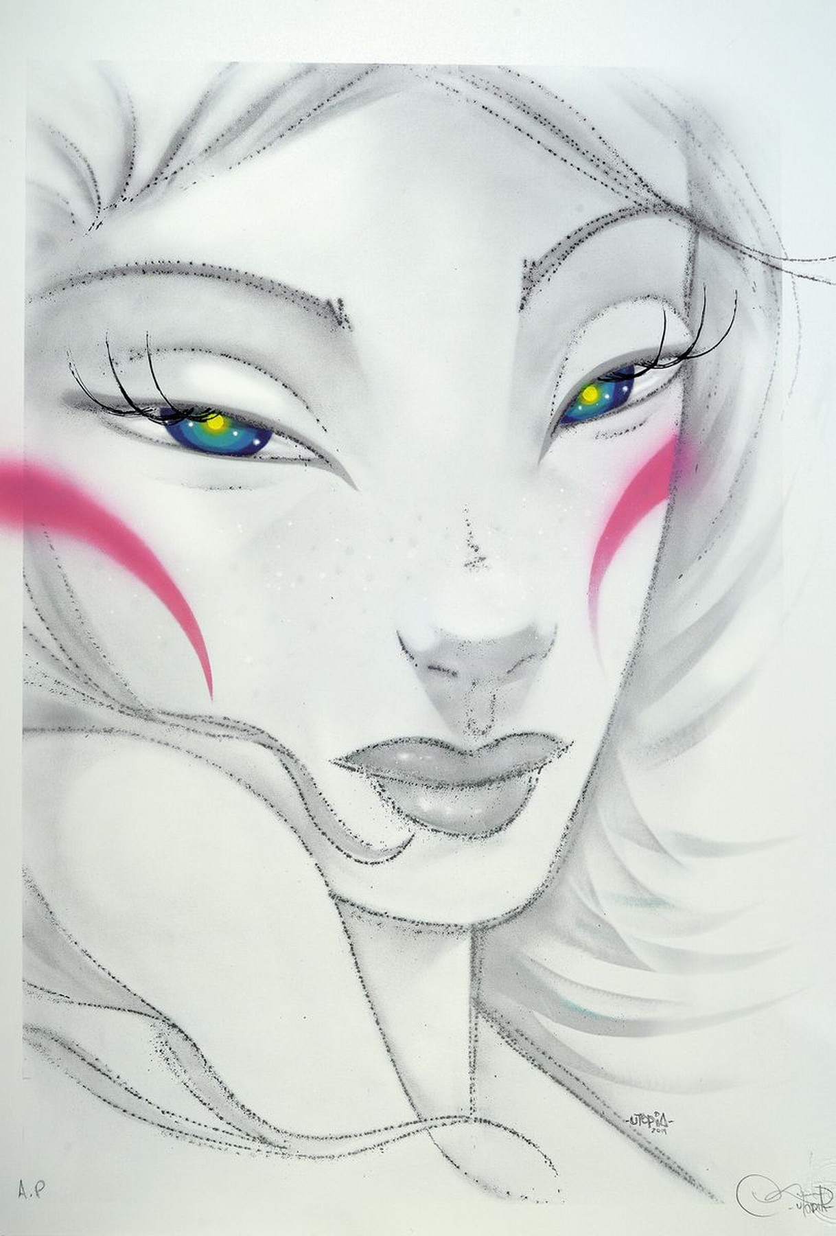 Detail a: Utopia, Konvolut aus 2 Werken, "Impossible Love", "White Precious" Acryl/Papier, Giclee, Mixed Media, je sign., verso ...