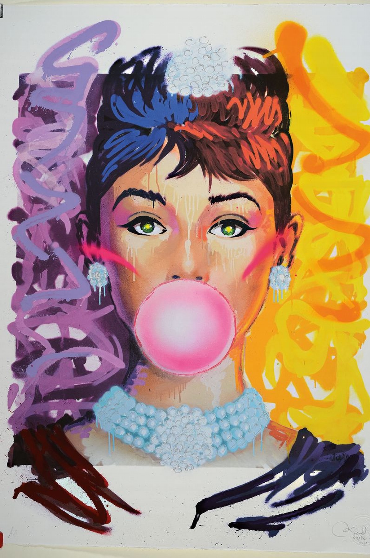 Detail k: Utopia, Konvolut aus 3 Werken, "Carnation Revolution", "I see you", "Audrey Hepburn bubble gum, Acryl/Papier, Giclee, Mixed ...