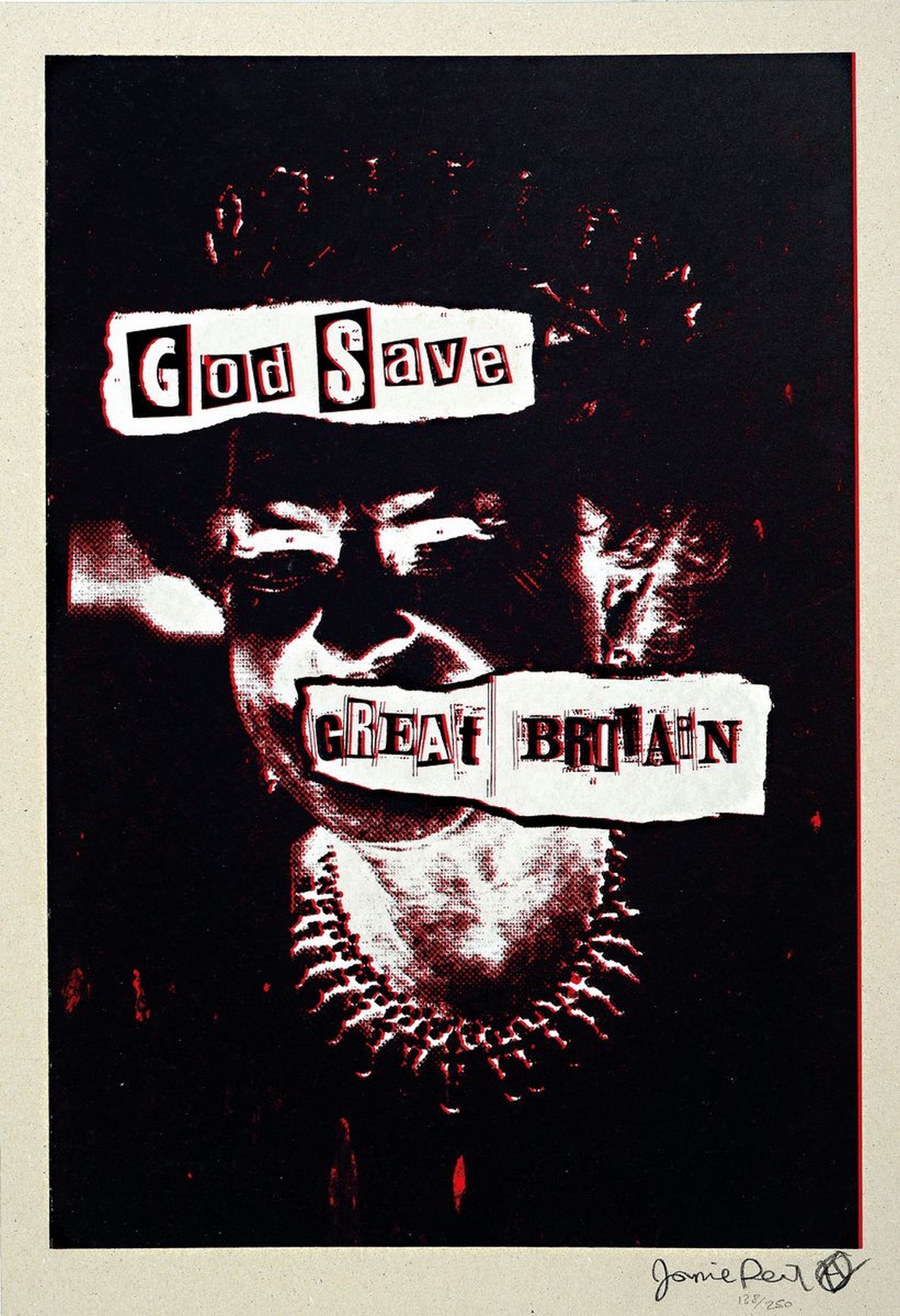 Jamie Reid, geb. 1947, Farbserigrafie/Karton, sign., num. 138/250, ca. 62x43 cm