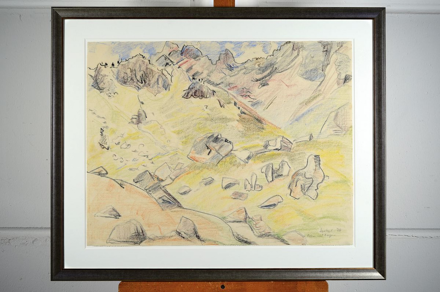 Detail k: Erich Heckel,1883-1970, Felsen und Berge, Farbkreide auf Papier, rechts unten signiert, datiert 29 und betitelt , ca. 48.5x62.5cm, unter Glas, R.ca. ...