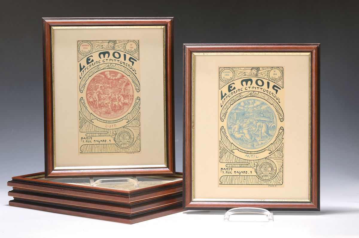 Alphonse Mucha, 1860 Elbenschütz (Mähren)-1939 Prag, Lithographie, 5 Titelblätter der Zeitschrift "Le Mois-Litteraire et Pittoresque", ...