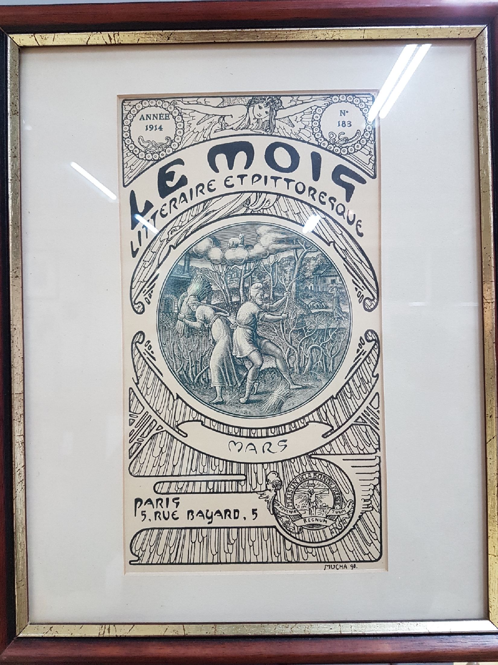 Detail e: Alphonse Mucha, 1860 Elbenschütz (Mähren)-1939 Prag, Lithographie, 5 Titelblätter der Zeitschrift "Le Mois-Litteraire et Pittoresque", ...