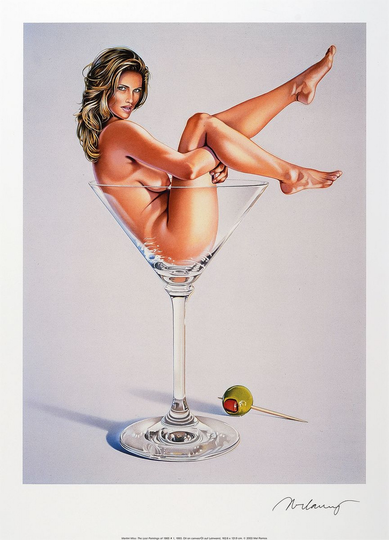 Mel Ramos, geb. 1935, "Martini Miss, 1993", Kunstdruck 2003, handsign., unter Plexiglas gerahmt, gesamt ca. 66,5x50 cm